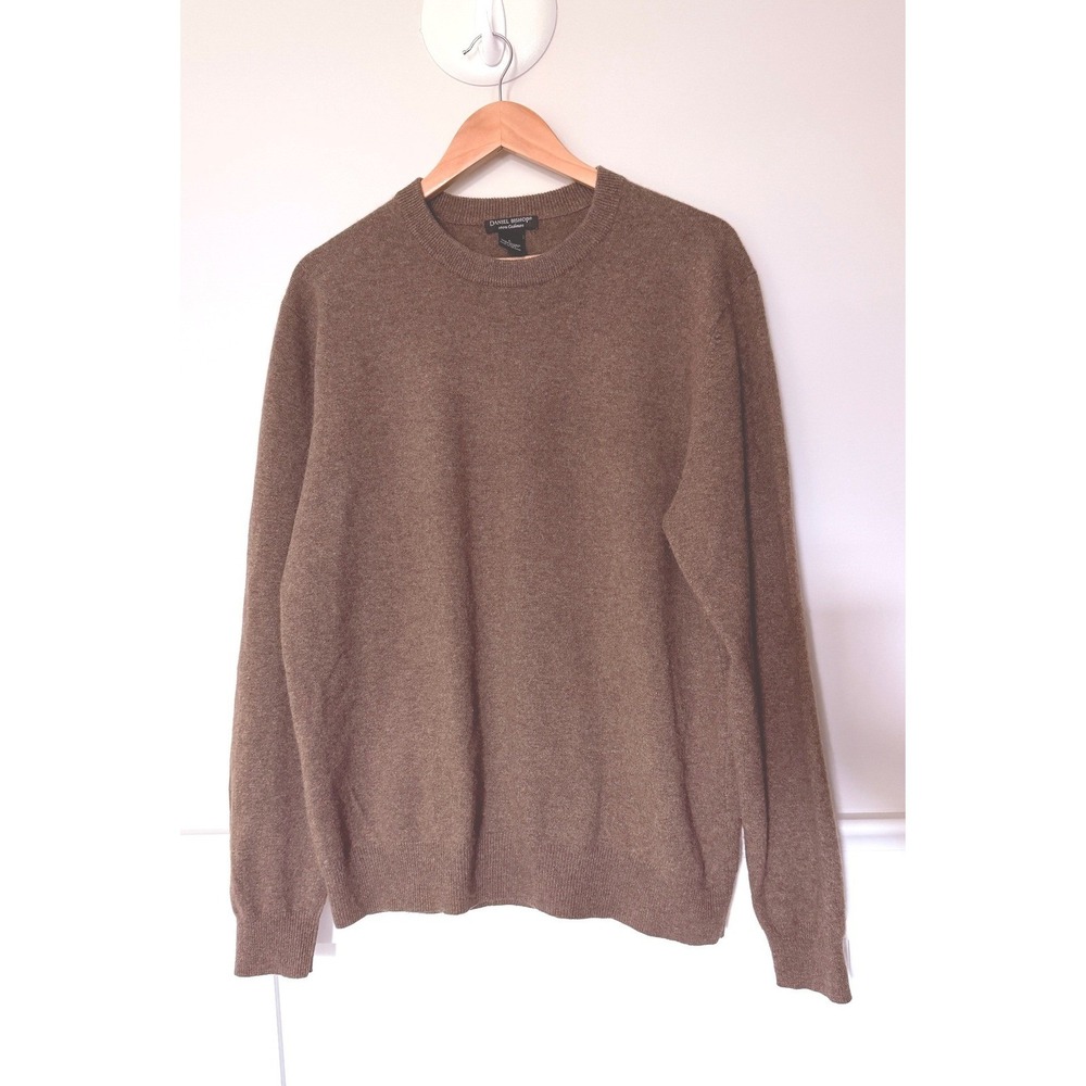 Daniel Bishop Mens 100% Cashmere Crewneck Sweater Brown Mocha Large Soft Knit